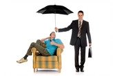 umbrella over a guy sitting