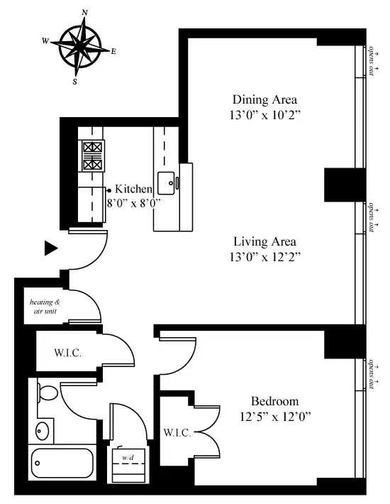 A junior 4 floor plan: three rooms, one bedroom, and a fourth space doing the work of a second