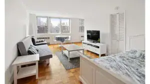 A studio where the sleeping alcove is set back from the living area