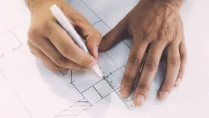 Apartment floor plan and measuring tools for square footage