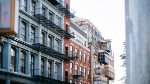 A row of cast-iron historic buildings in Lower Manhattan