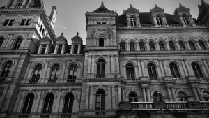 New York City government building, home to the agencies behind DOB, DOF, and other property due diligence records